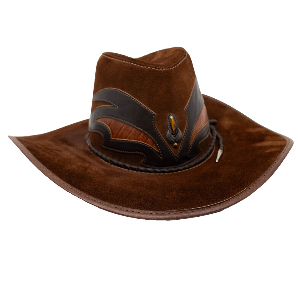 Vintage San Zeno Cowboy Western Festival Hat Brown Suede Leather SIZE M - Picture 2 of 5